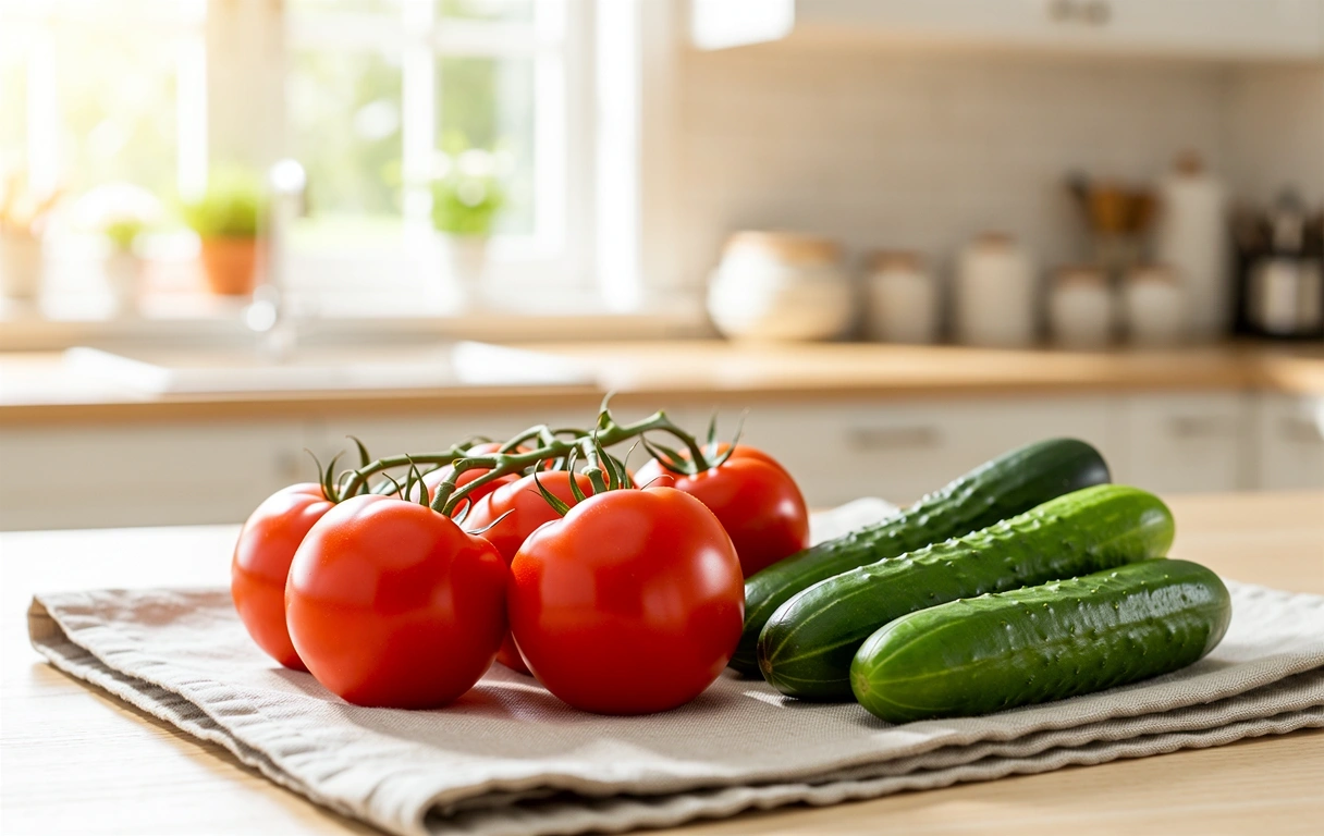 Świeże warzywa na jasnym stole